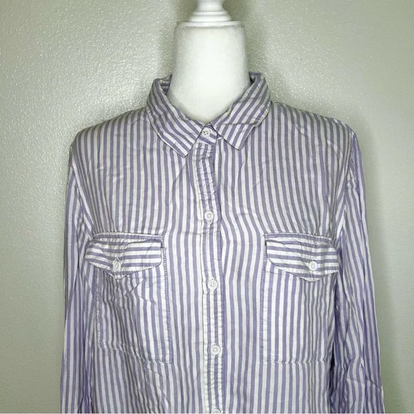 Beach Lunch Lounge Womens Purple & White Striped Button-Up Long Sleeve Shirt XL - Picture 2 of 9